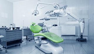 Empty dental chair at cosmetic dentist.